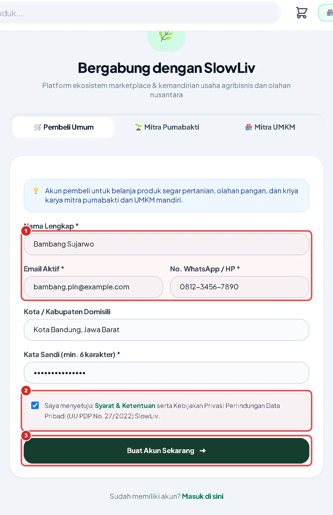 Panduan Formulir Pendaftaran Akun SlowLiv