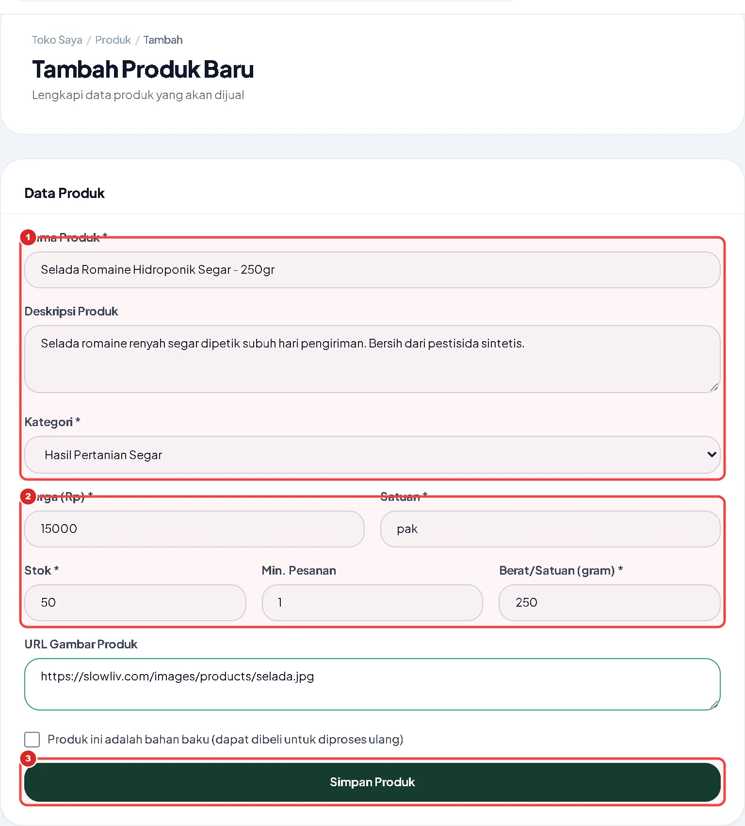 Panduan Formulir Tambah Produk SlowLiv